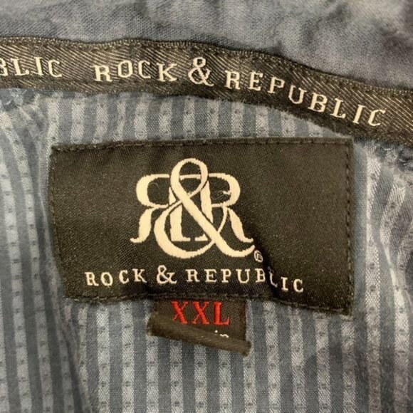 Rock & Republic Mens Size XXL Blue Striped Button-Up Long Sleeve Shirt - Picture 3 of 7